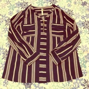 NY collection XL navy blue & white striped blouse